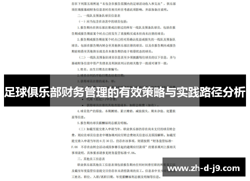 足球俱乐部财务管理的有效策略与实践路径分析 足球俱乐部财务管理的有效策略与实践路径分析